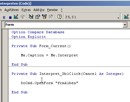 Ereignisprozedur im VBA-Editor eintragen