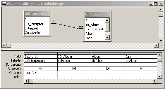 Eine Abfrage auf zwei Tabellen in der Entwurfsansicht